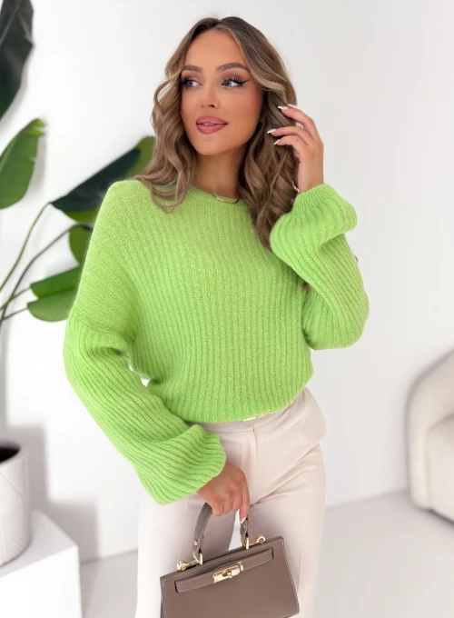 Sweter dzwoneczek z baby alpaką Diuna pistachio green 3