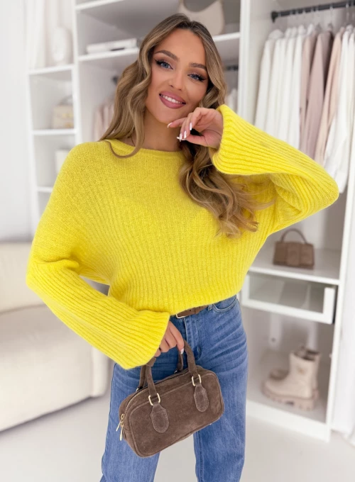 Sweter dzwoneczek z baby alpaką Diuna neonowa cetrynka