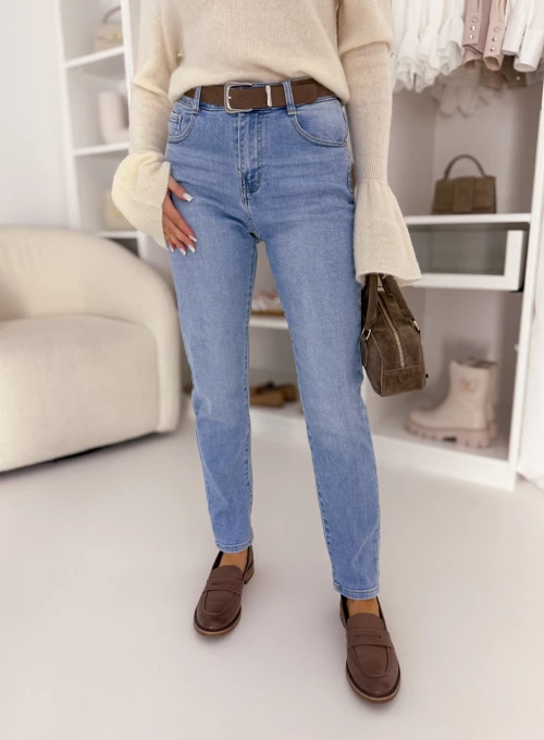 Spodnie Mom Fit blue jeans z ozdobnym paskiem Clara 2