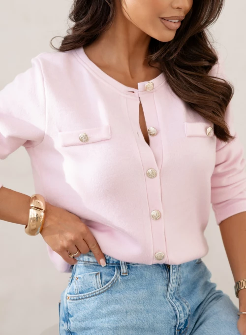 Sweter rozpinany na ozdobne guziki pudrowy Vienna 1