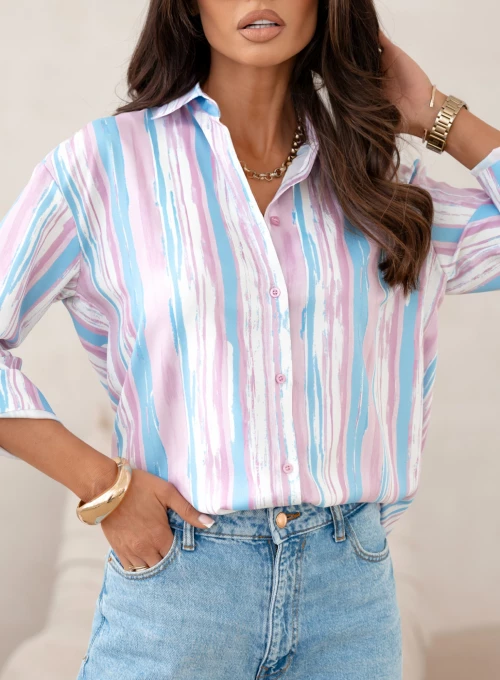 Elegancka koszula Lale soft pink & blue print 1