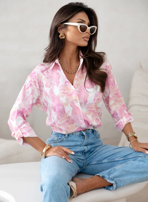 Elegancka koszula Lale pastel pink & orange flowers