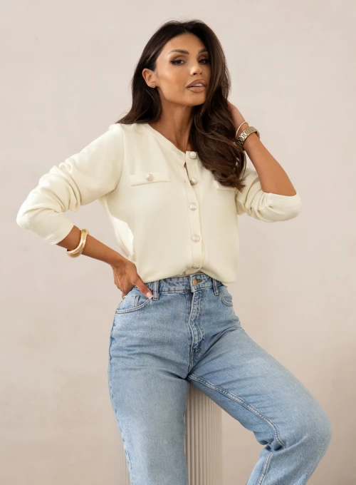 Sweter rozpinany na ozdobne guziki bananowy Vienna 2