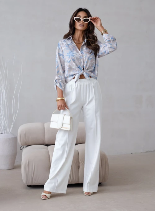 Elegancka koszula Lale beige & blue flowers 2