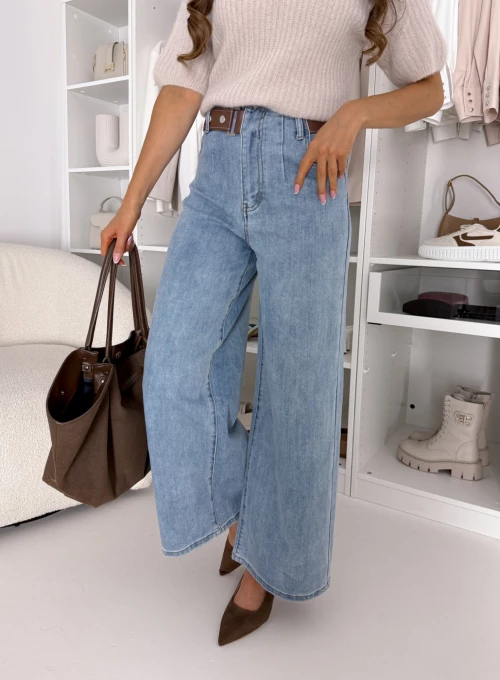 Spodnie jeansowe szerokie Wide-Leg z asymetrycznym paskiem Tessi