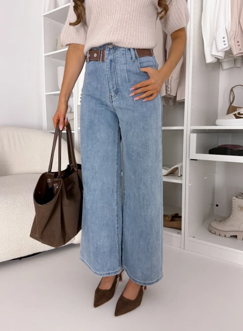 Spodnie jeansowe szerokie Wide-Leg z asymetrycznym paskiem Tessi 2