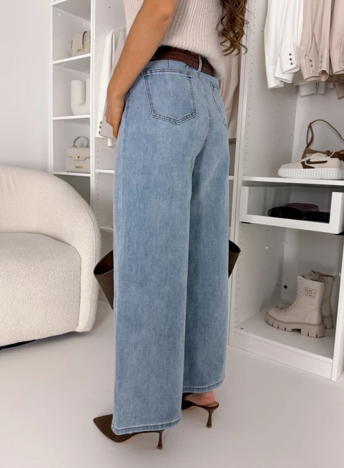 Spodnie jeansowe szerokie Wide-Leg z asymetrycznym paskiem Tessi 4