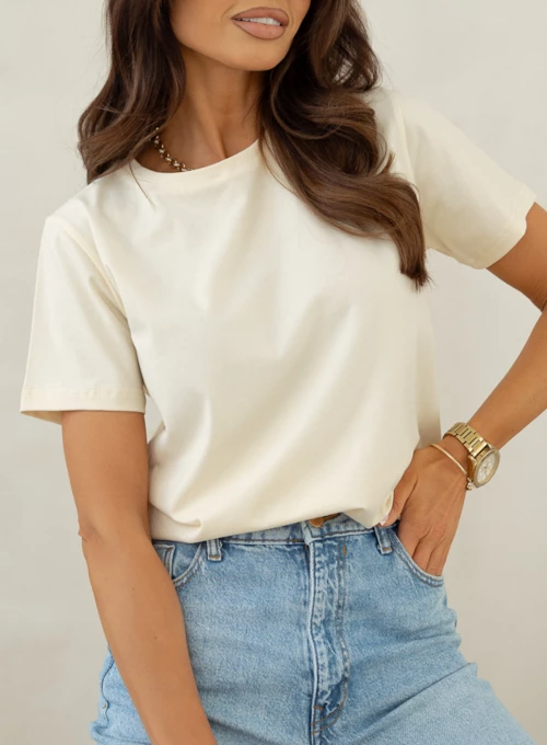 Klasyczny T-shirt bawełniany pastelowy żółty Arcadia 1