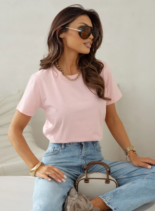 Klasyczny T-shirt bawełniany pudrowy róż Arcadia