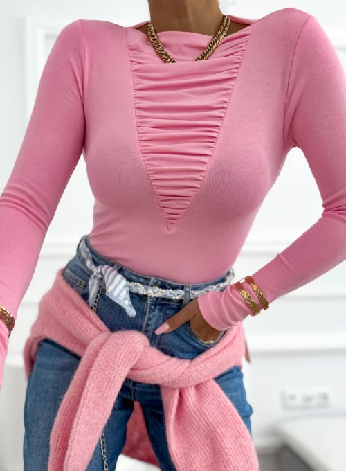 Bluzka z ozdobnym marszczeniem na dekolcie Lamia w cukierkowym kolorze