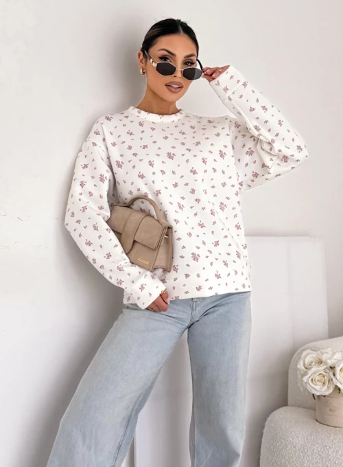 Śmietankowa bluza z delikatnymi różyczkami Bloom 6