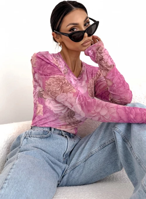 Dopasowana bluzka siateczkowa z kwiatowym motywem Terra