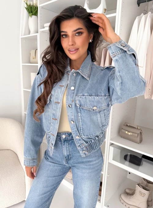 Kurtka jeansowa Utility bomberka z pagonami Vessi