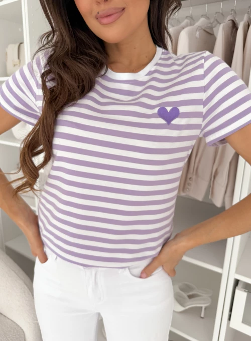 T-shirt w liliowe paski i wyszytym sercem Rio 1