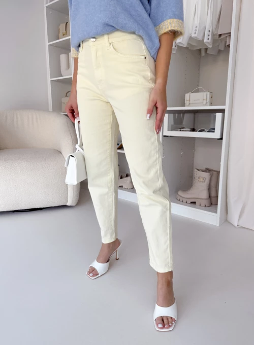 Spodnie jeansowe typu Mom Fit pastelowy żółty Gigi