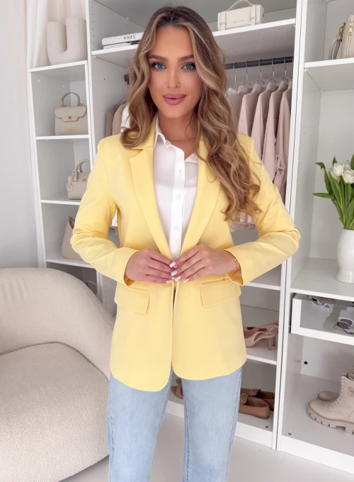 Marynarka klasyczna gładka na jeden guzik Fergie pastelowa cytrynka EDAN