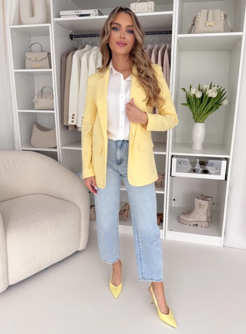 Marynarka klasyczna gładka na jeden guzik Fergie pastelowa cytrynka EDAN 2