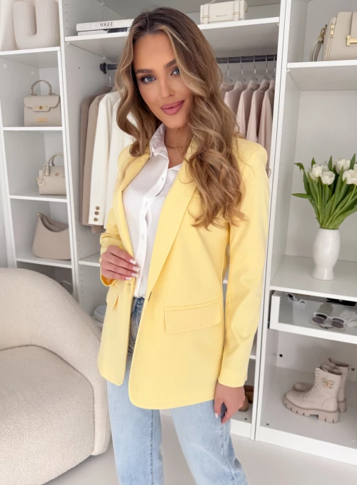 Marynarka klasyczna gładka na jeden guzik Fergie pastelowa cytrynka EDAN 3