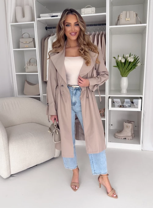 Długi płaszcz Edan regulowany sznurkiem beżowy Audrey