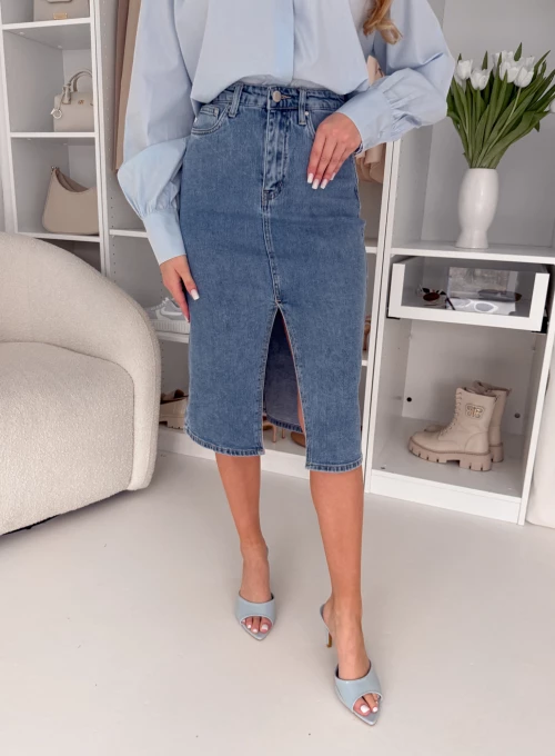 Spódnica Jeansowa midi z rozcięciem Hattie
