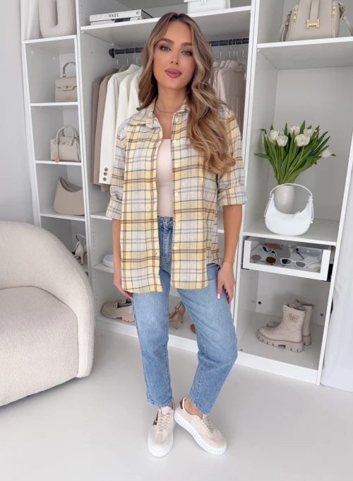 Bawełniana koszula flanelowa żółta w karmelową kratkę Hani 2
