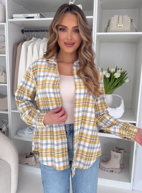 Bawełniana koszula flanelowa słoneczna żółta w kratkę Hani