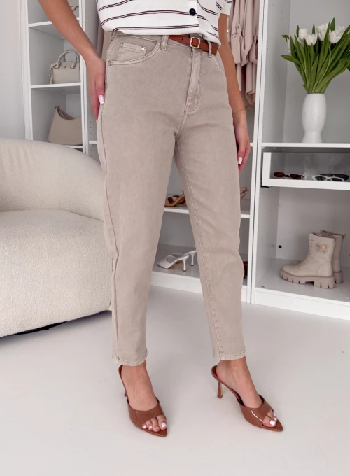 Spodnie jeansowe typu Mom Fit ciemny beż Gigi