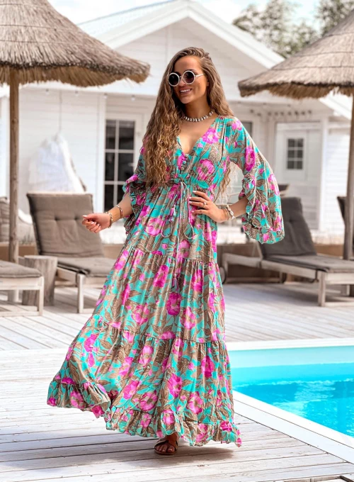 Jedwabna Sukienka Vaness maxi pink print DODAĆ STANY MAGAZYNOWE