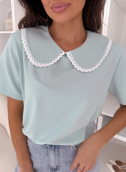 Bawełniana bluzka z kołnierzykiem z koronkowym wykończeniem Blanca by Bocca pastel mint 1