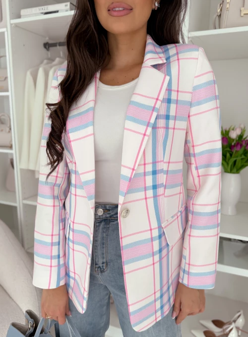 Marynarka śmietankowa w pudrowo-błękitną kratę Laila 1