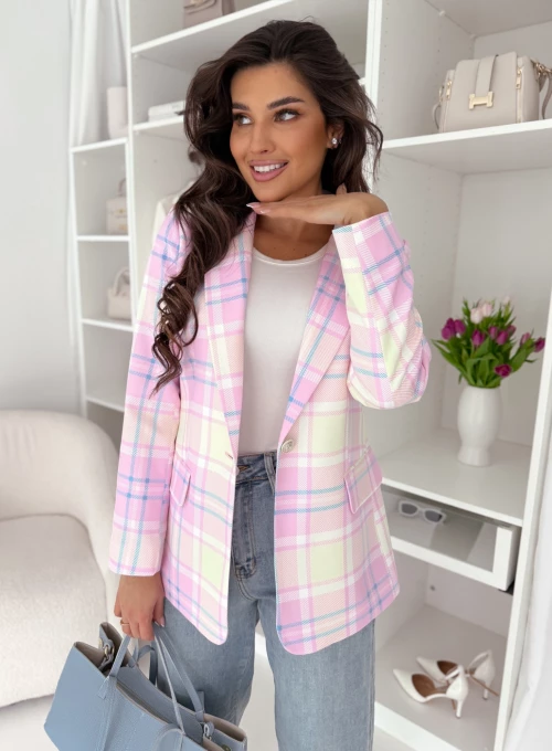 Marynarka w bananowo-pudrową kratę Laila