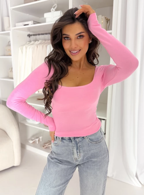 Bluzka wiskozowa Miro z dekoltem cukierkowy róż