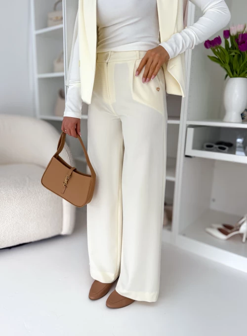 Eleganckie spodnie z prostą nogawką ecru Venus
