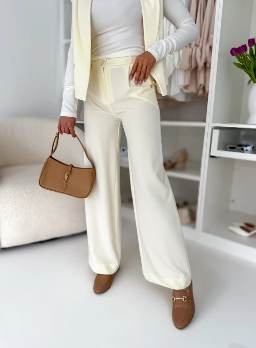Eleganckie spodnie z prostą nogawką ecru Venus 2