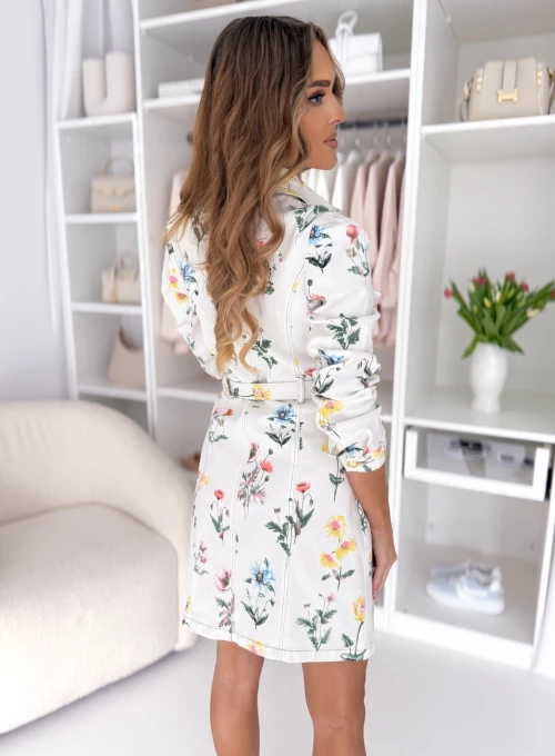 Jeansowa sukienka mini Wonder kokosowa w kolorowe kwiatki 4