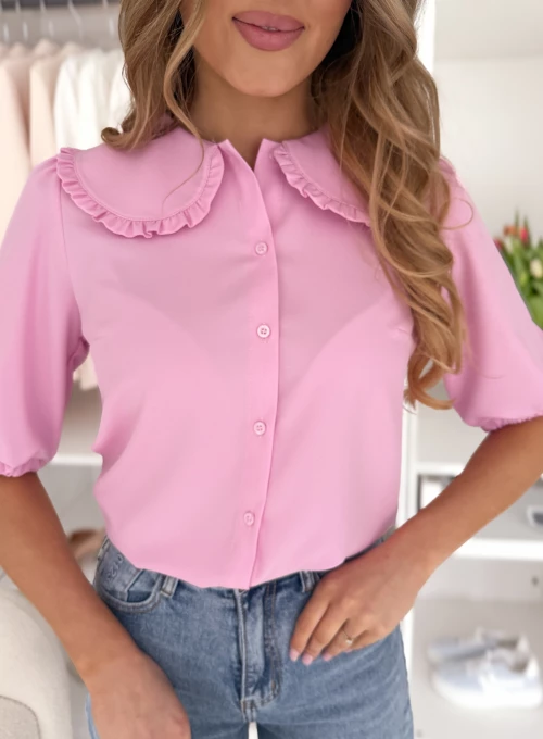 Koszula z kołnierzem retro i bufkami Alice pudrowa 1
