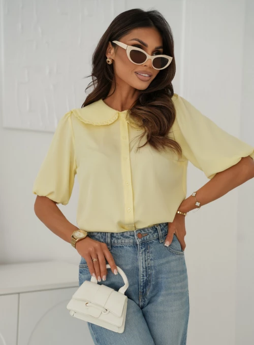 Koszula z kołnierzem retro i bufkami Alice pastelowa cytryna