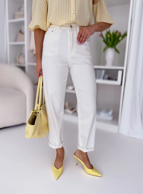 Dopasowanie spodnie jeansowe kokosowe Alessia