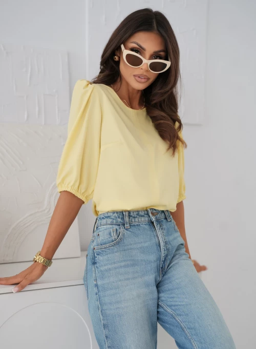 Elegancka wiskozowa bluzka z bufiastymi rękawkami butter yellow Elodie