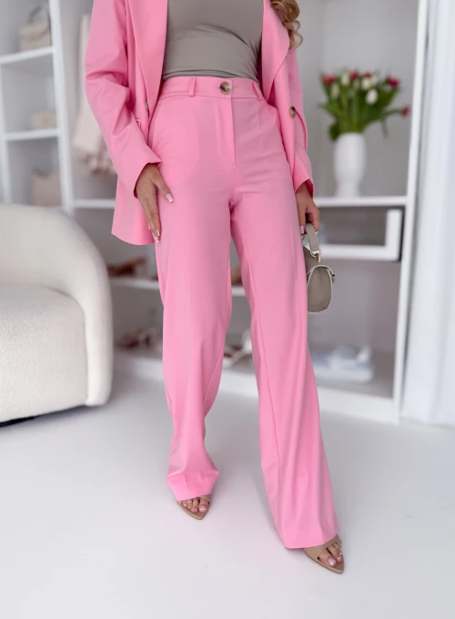 Materiałowe spodnie proste z gumką cukierkowy róż Empire Edan