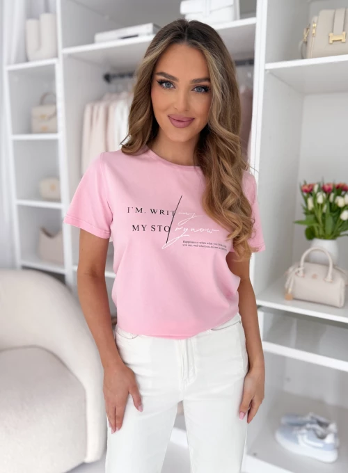 T-shirt bawełniany MY STORY pudrowy