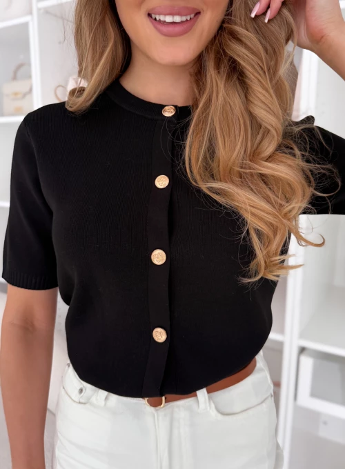 Sweter rozpinany z krótkim rękawkiem Linea czarny 1