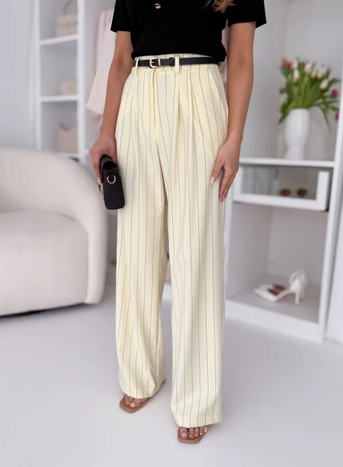 Spodnie Bellagio bananowe w delikatne prążki proste 2