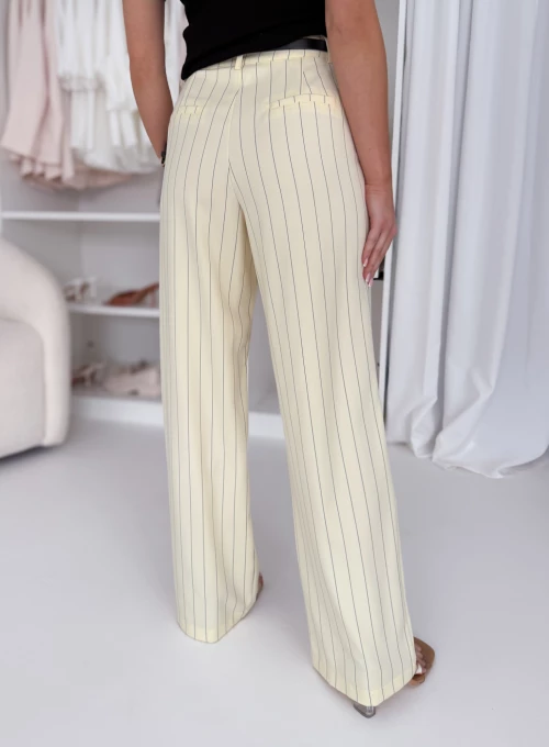Spodnie Bellagio bananowe w delikatne prążki proste 4
