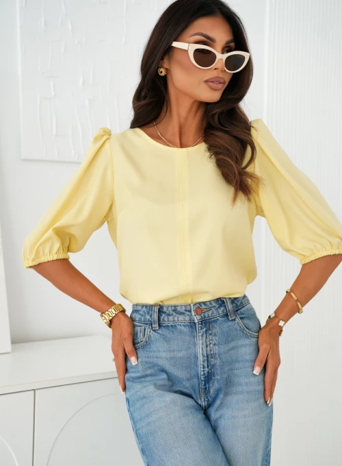Elegancka wiskozowa bluzka z bufiastymi rękawkami butter yellow Elodie