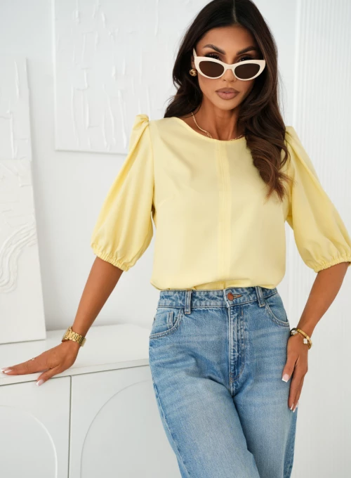 Elegancka wiskozowa bluzka z bufiastymi rękawkami butter yellow Elodie 2
