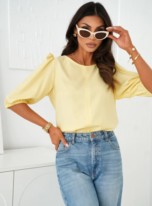 Elegancka wiskozowa bluzka z bufiastymi rękawkami butter yellow Elodie 3