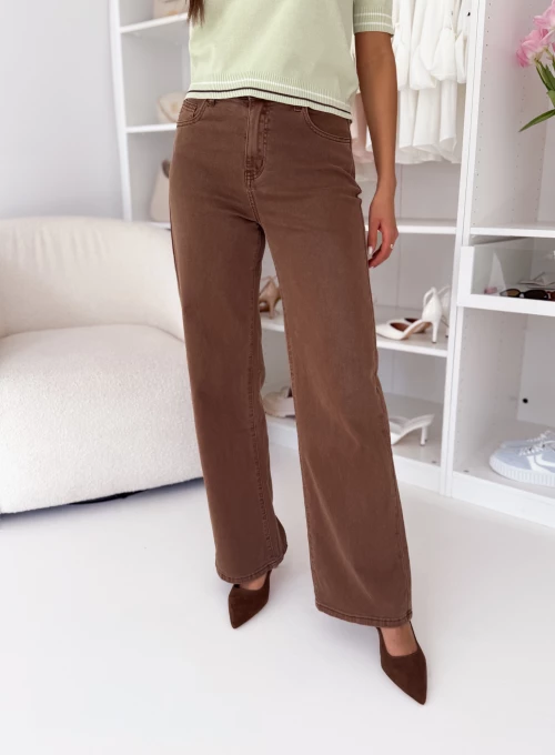 Spodnie z elastycznego jeansu typu Wide Leg czekoladowe Willow