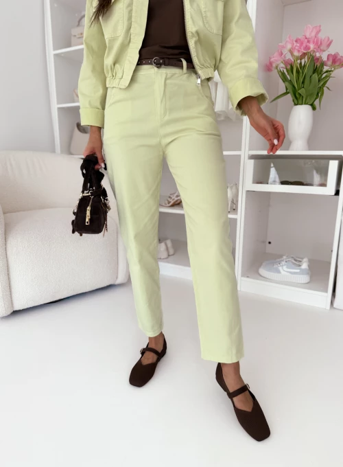 Bawełniane spodnie z paskiem limonkowe Eternal