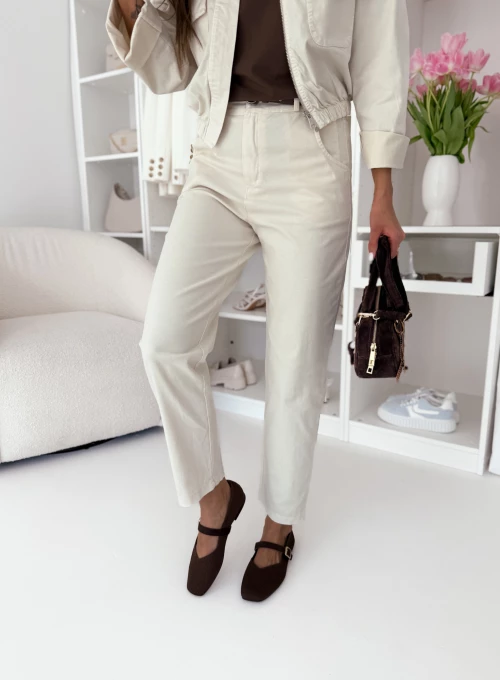 Bawełniane spodnie z paskiem kremowe Eternal